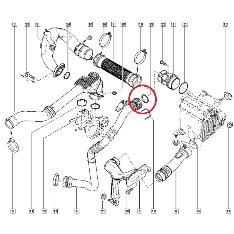 Кільце ущільнювача патрубка інтеркулера і дроссельної заслінки Renault Kangoo II 2008- 1.5 dci 7701071157