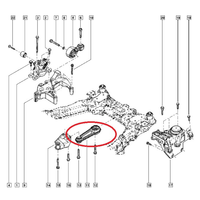 Подушка двигуна нижня (задня) Nissan X-Trail T32/Rogue 2013- 2.5i QR25DE 11360-4BA0B/112383665R Renault