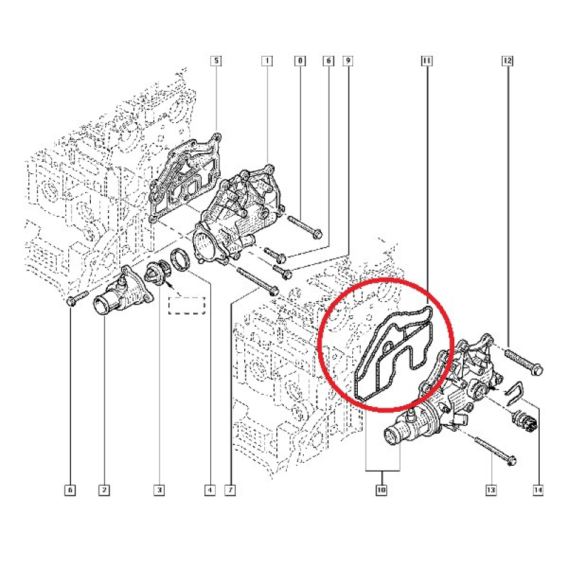 Прокладка корпусу термостата Renault Scenic II (Ріно Сценик 2) 1.6i 16V (K4M). Оригінал Renault 8200029741