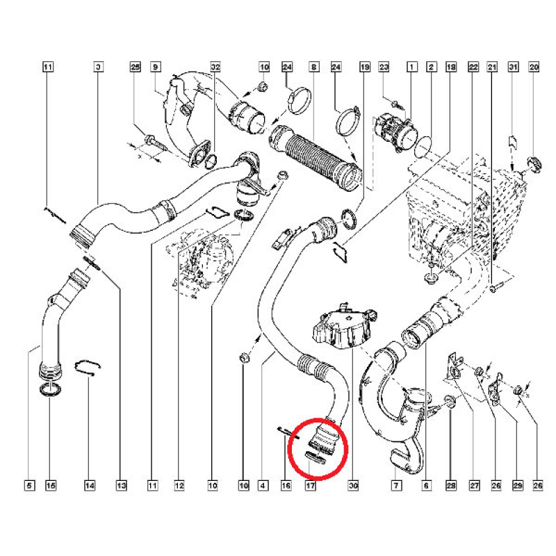 Ущільнювальне кільце патрубка інтеркулера Renault Scenic III- 1.5dci (k9k) +2.0dci (m9r) 7701068601 Оригінал