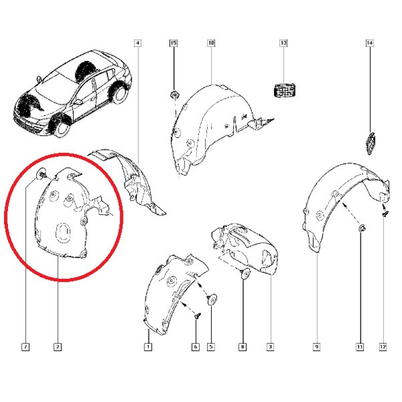 Підкрилок передній правий Renault Megane III (Рено Меган 3) — 638442034R Оригінал