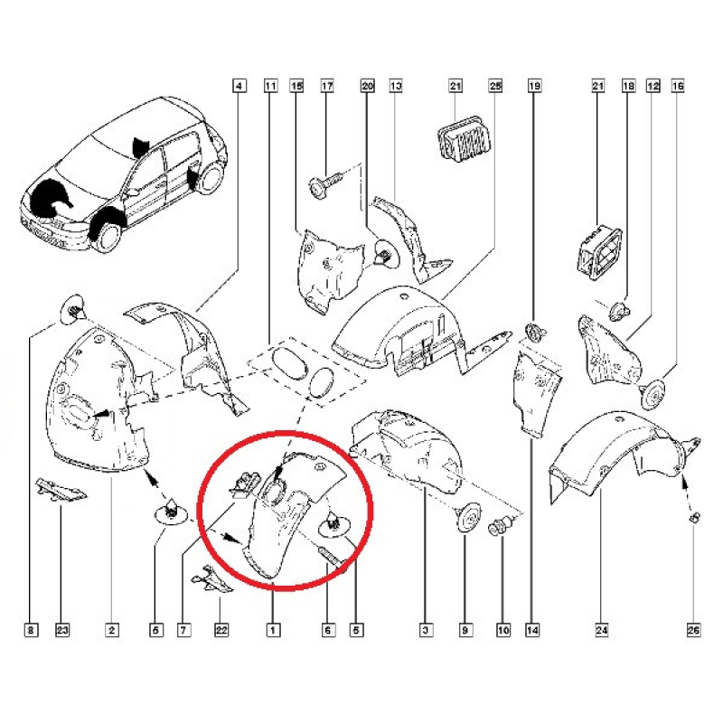 Підкрилок передній лівий Renault Megane II (Рено Меган 2) — 8200415285 Оригінал