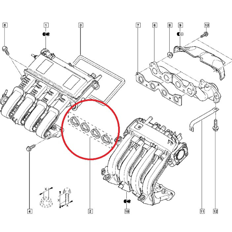 Прокладки впускного колектора 4 шт Renault Logan (MCV) / Sandero II (Stepway) 12- 1.2 i (D4F) 11-35242-01