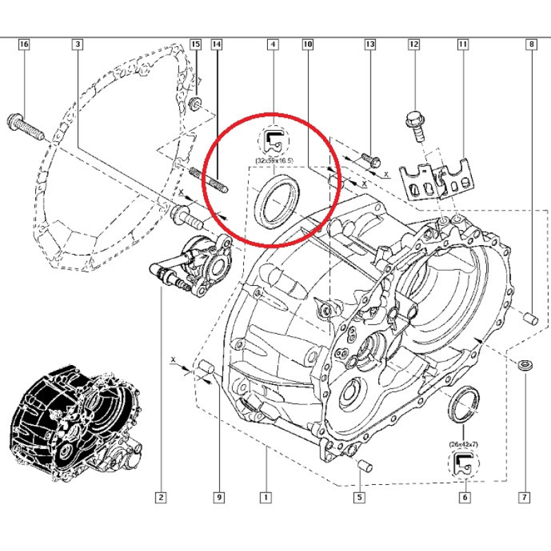 Сальник (32x59x16.5) правої півосі МКПП 6ст ND0 Renault Megane II 02- 1.9dci + 2.0i Original 383422716R Seal Сальник (32x59x16.5) правої півосі МКПП 6ст ND0 Renault Megane II 02- 1.9dci + 2.0i Original 383422716R Seal
