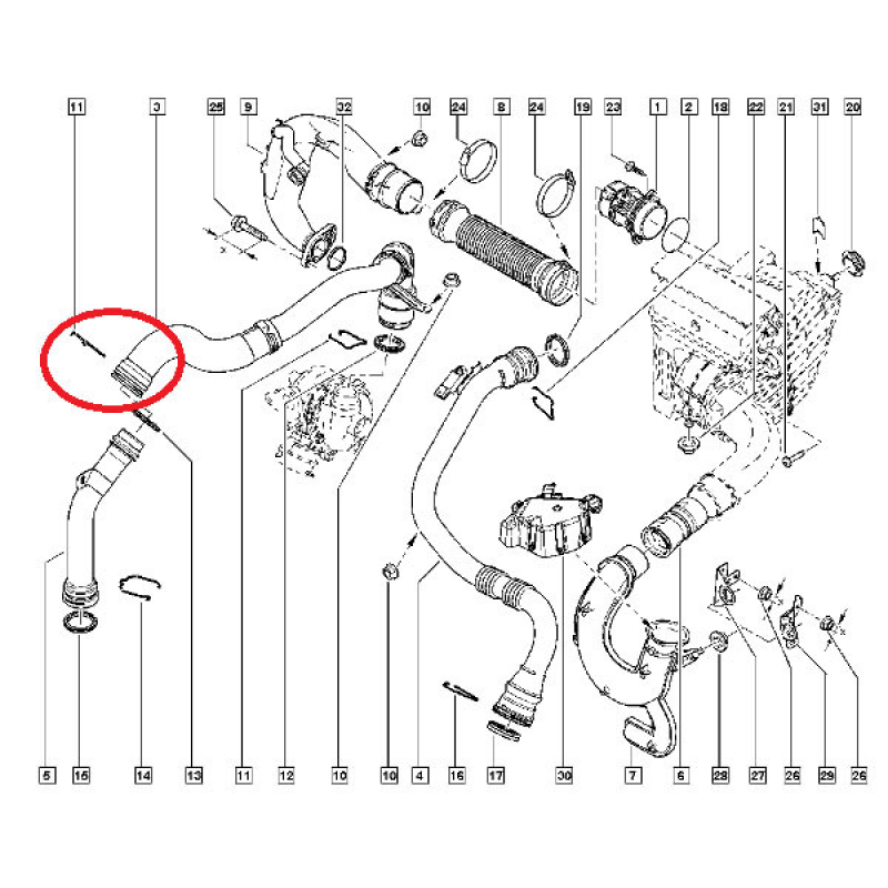 Скоба фіксації патрубка інтеркулера Renault Scenic III — 1.5 Dci (K9K) 7701071152 Оригінал