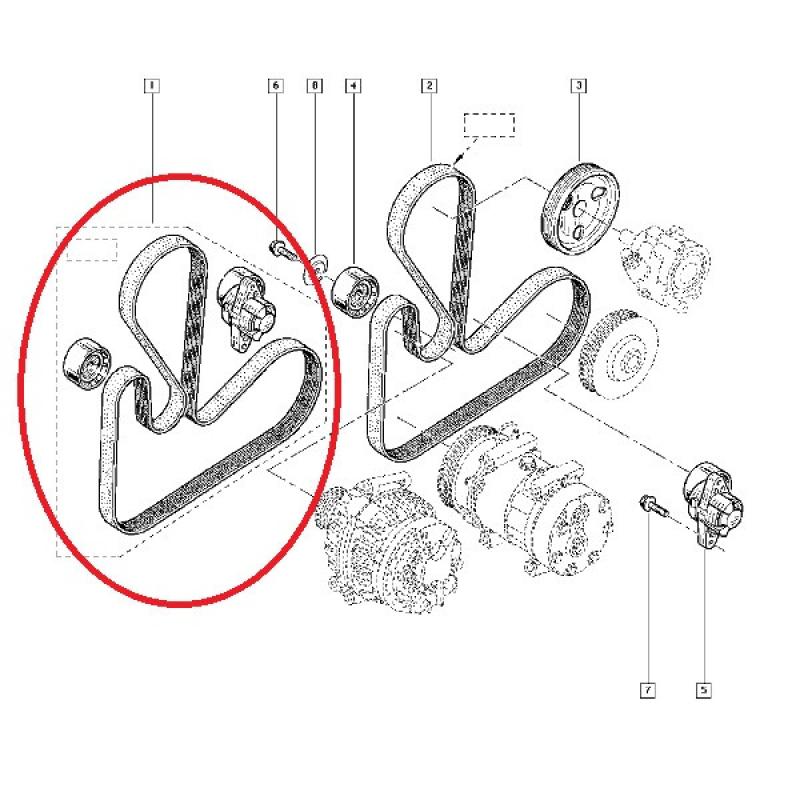 Комплект ременя генератора (ремінь + ролики) Renault Kangoo 1.4i 8V — Оригінал Renault 7701477517