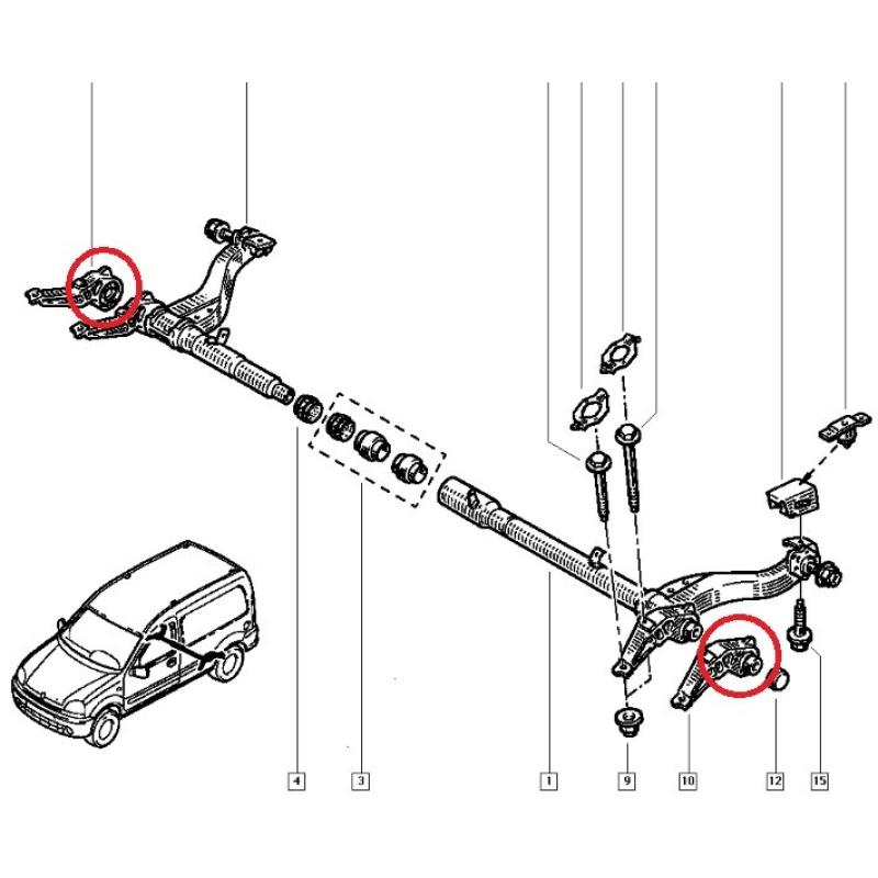 Cайлентблок задньої балки (2 торсиони) Renault Kangoo 1998-2008 Hutchinson Франція 560149