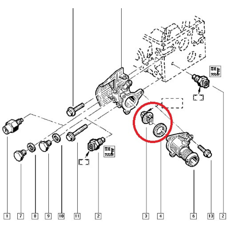 Термостат Renault Kangoo I 1.4i (K7J), 1.6i (K7M, K4M). Виробництво Vernet Франція 6047.89